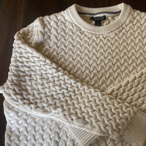 BANANA REPUBLIC cable knit crewneck sweater, 100% cotton, ivory, Men's XL - Picture 3 of 10